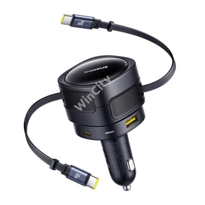 Baseus Enjoyment Max autós töltő USB-C+USB-C kábelekkel és USB-A+USB-C portokkal 90W Fekete