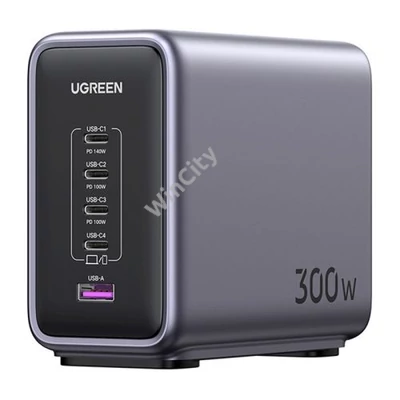 UGREEN CD333 Nexode hálózati töltő, USB + 4x USB-C, GaN, 300W + 240W USB-C kábel (fekete)