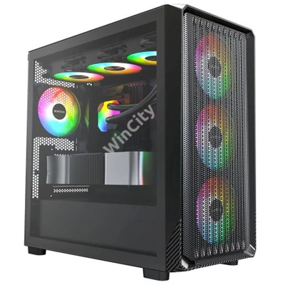 Montech X5M PC-ház, Midi-Tower, Micro-ATX, ARGB, Edzett üveg, Fekete