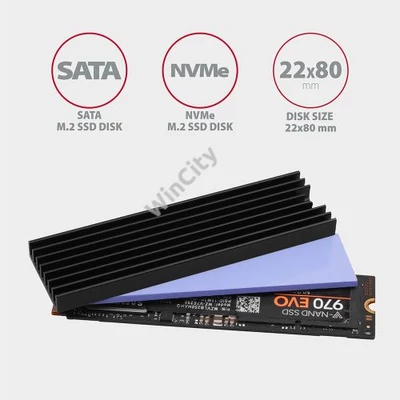 SSD hűtő Axagon M.2 2280 NVMe, M.2 SATA 6mm hűtőborda fekete