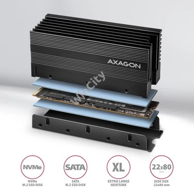 SSD hűtő Axagon CLR-M2XL M.2 NVMe, 36mm magasság , fekete