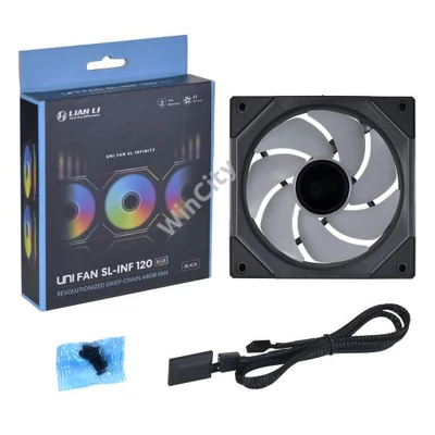 Ventilátor Lian Li UNI FAN SL-INF PWM 12cm RGB Fekete 3db-os + Vezérlő