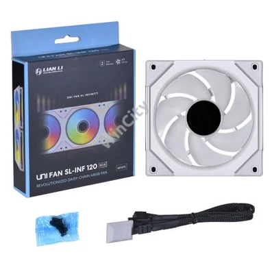 Ventilátor Lian Li UNI FAN SL-INF PWM 12cm RGB Fehér 3db-os + Vezérlő