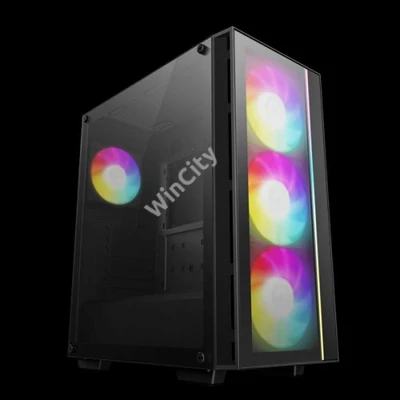 DeepCool Számítógépház - MATREXX55 V4 C (fekete, ablakos, 3x14cm + 1x12cm A-RGB venti, ATX, 1xUSB3.0, Type-C)