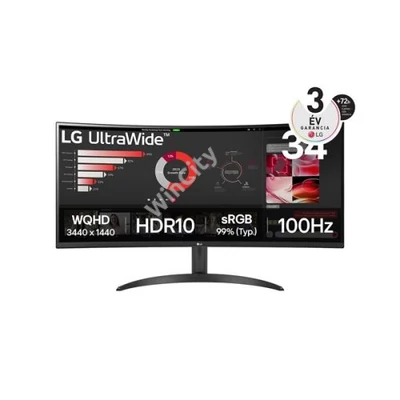 LG Monitor 34" - 34WR50QK-B (VA; Ívelt, 21:9; 3440x1440; 5ms; 300cd; 100Hz, HDMIx2, DP; HDR10; sRGB99%)