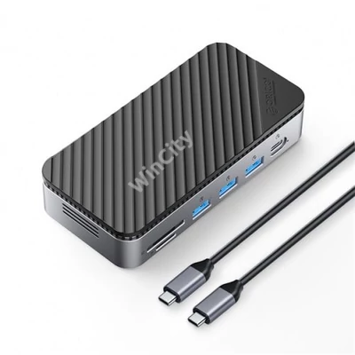 Orico Notebook Dokkoló - M2P11-BK (Bemenet: USB-C, Kimenet: HDMI/DP/USB-A+C/RJ45/M.2/PD100W, sötétszürke)