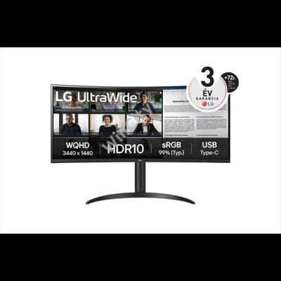 LG Monitor 34" - 34WR55QK-B (VA; Ívelt, 21:9; 3440x1440; 5ms; 300cd; 100Hz, HDMIx2, DP; USB; HDR10; sRGB99%; mag áll)