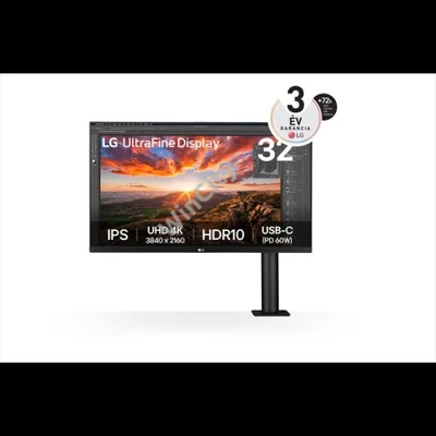 LG Monitor 32" Ergonomic - 32UN880K-B (IPS; 16:9; 4K 3840x2160; 5ms; 350cd; HDMIx2; DP; USB-C; Hangszóró, Pivot)