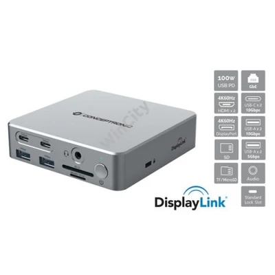 Conceptronic Notebook Dokkoló - DONN25G (USB-C to HDMI/DP/USB-C PD/USB-A/SD/TF/RJ45/Audio)