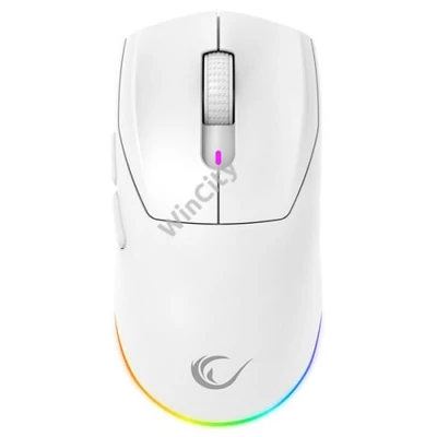 Rampage Vezeték Nélküli Egér - PROTE M5 PRO (Pixart PAW3395, Huano 80M, 26000 DPI, 500mAh, 6 gomb, RGB, Type-C, fehér)