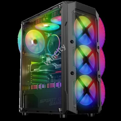 Spirit of Gamer Számítógépház - REBEL XT Black (fekete, ablakos, 4x12cm ventilátor, alsó táp, ATX, 1xUSB3.0, 2xUSB2.0)