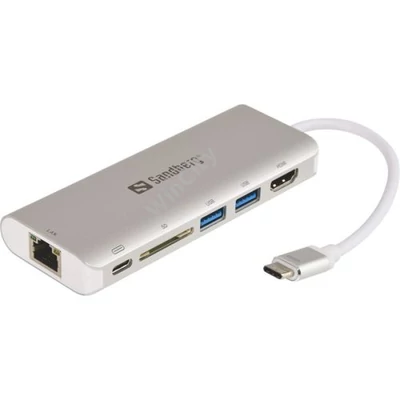 Sandberg Notebook Dokkoló - USB-C Dock HDMI+LAN+SD+USB,61W (USB-C bem. / HDMI+USB3.0+USB-C+RJ45+SD kim.)