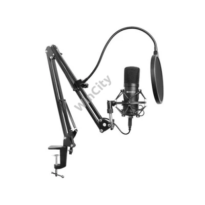 Sandberg Mikrofon - Streamer USB Microphone Kit (fekete; USB; Pop-filter; lökés-csillapító; állítható asztali tartókar)