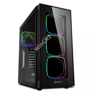 Sharkoon Számítógépház - TG6 RGB (fekete; ATX,mATX; alsó táp; 4x120mm v.; 2xUSB3.0, 2xUSB2.0, I/O)