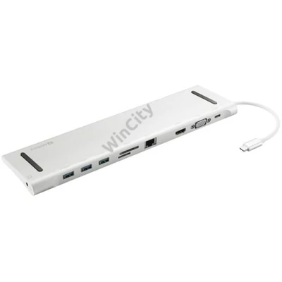 Sandberg Notebook Dokkoló - USB-C 10-in-1 Docking Station (USB-C, HDMI/VGA, 3x USB3.0, 1x RJ-45, Audio, kártyaolvasó)