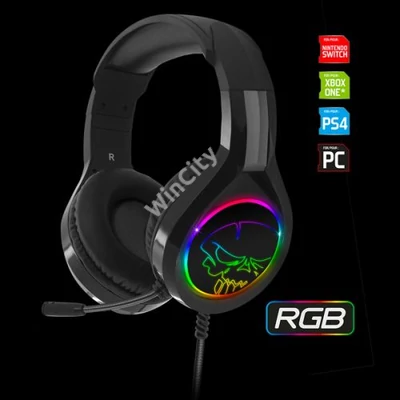 Spirit of Gamer Fejhallgató - PRO-H8 RGB Dark (MultiPlatform, mikrofon, 3.5mm jack, hangerőszabályzó, 2m kábel, fekete)