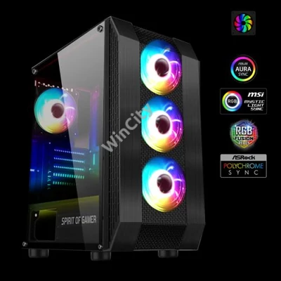 Spirit of Gamer Számítógépház - Rogue VI RGB (fekete, ablakos, 4x12cm ventilátor, alsó táp, ATX, 1xUSB3.0, 2xUSB2.0)