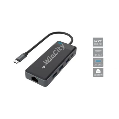 Conceptronic Notebook Dokkoló - DONN14G (USB-C to 2xHDMI+USB-C PD:100W+3xUSB-A+RJ-45, fekete)