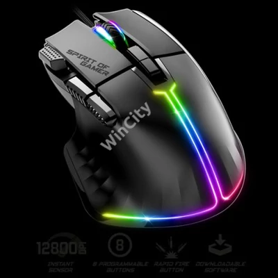 Spirit of Gamer Egér - PRO-M5 RGB (Optikai, 12800DPI, 1000Hz, 8 gomb, harisnyázott kábel, fekete)