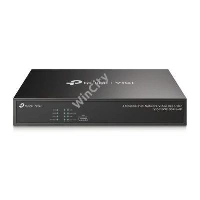 TP-link NVR rögzítő - NVR1004H-4P (4 csatorna, 4xPoE+ port; H265+, 5MP, HDMI, VGA, 2xUSB, 1x Sata(max10TB), audio)