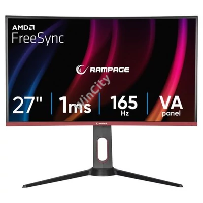 Rampage Monitor 27" - VOYAGER (VA, 165Hz, 1ms, 16:9, 1920x1080, 250cd/m2, 2xHDMI, DisplayPort, fekete, FreeSync, ívelt)