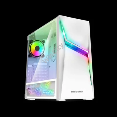 Spirit of Gamer Számítógépház - CLONE 4 White (fekete, ablakos, 8x12cm ventilátor, alsó táp, ATX, 1xUSB3.0, 2xUSB2.0)