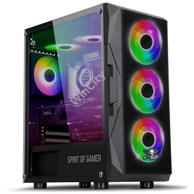 Spirit of Gamer Számítógépház - Rogue VII RGB (fekete, ablakos, 6x12cm ventilátor, alsó táp, ATX, 1xUSB3.0, 2xUSB2.0)