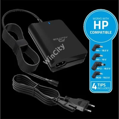 Advance Notebook töltő - Universal Charger for HP Laptops (90W, 5 csatlakozó, automata feszültség érzékelés, fekete)