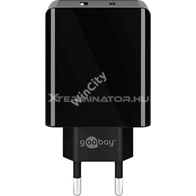 Hálózati töltő GOOBAY gyorstöltő USB-A + USB-C 28W Fekete