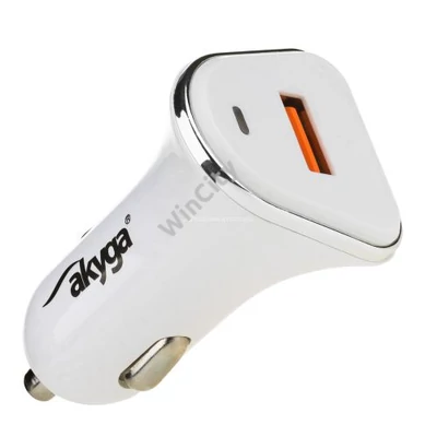 Szivargyújtó töltő Akyga AK-CH-07 USB-A 5-12V / 3A 18W Quick Charge 3.0 fehér