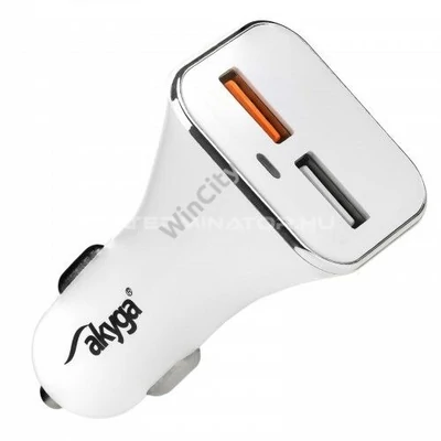 Szivargyújtó töltő Akyga AK-CH-08 2x USB-A 5-12V / max. 3A 18W Quick Charge 3.0 fehér