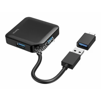 Hub Hama 4 Ports USB 3.2 USB Hub Black + USB Type-C Adapter