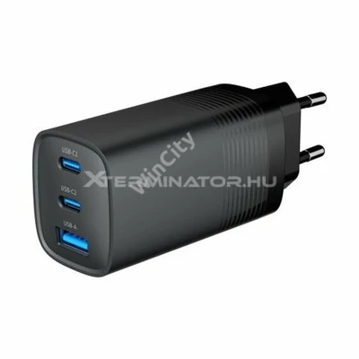 Adapter Gembird 3-port 65W GaN USB PowerDelivery fast charger Black