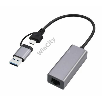 Hálókártya Gembird USB 3.1 + type-C Gigabit network adapter Space Grey