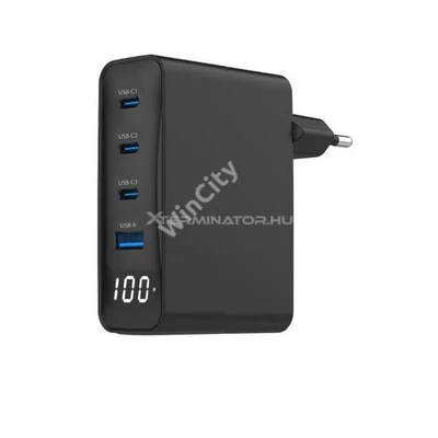 Adapter Gembird 4-port 100W GaN USB fast charger, LCD, black