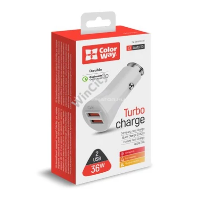 Autós töltő ColorWay 2USB Quick Charge 3.0 (36W) fehér (CW-CHA011Q-WT)