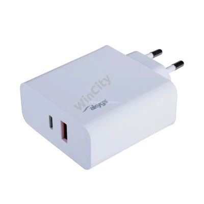 Hálózati töltő Akyga AK-CH-15 USB-A + USB-C PD 5-20V / max. 3.25A 65W Quick Charge 3.0